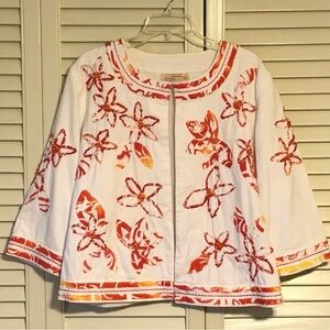 Choices Floral Embroidered Jacket - White and Orange